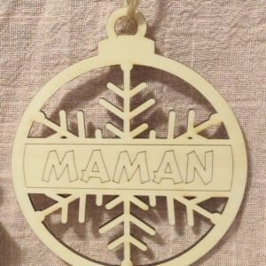 🎁 Boule de Noël Personnalisable en Bois | Modèle Flocon